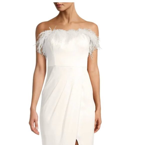 Aidan Mattox ivory white strapless feather bridal gown dress size 2 - Picture 1 of 8